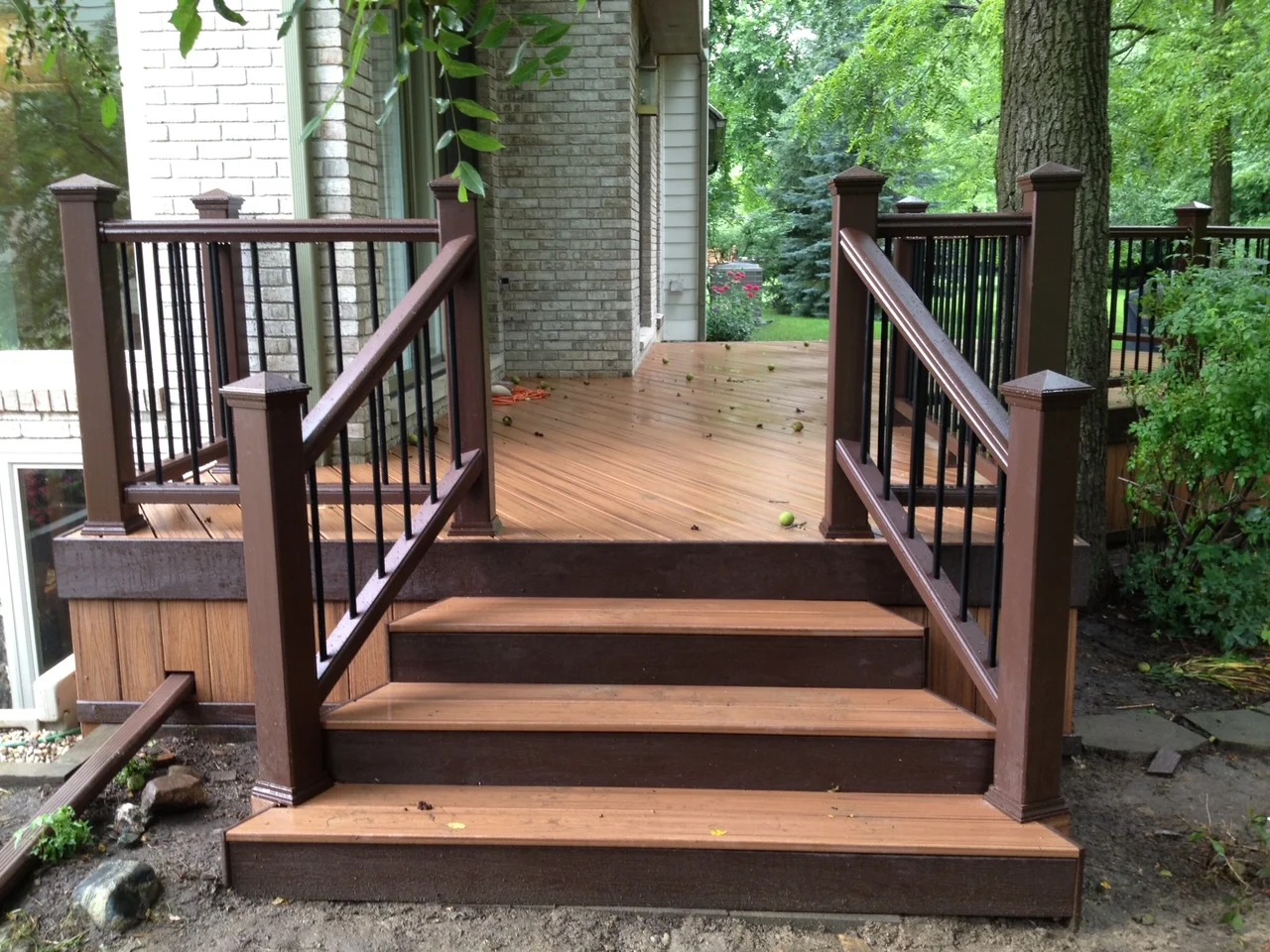Wooden porch steps and railing
